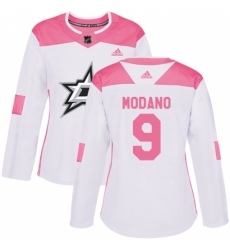 Women's Adidas Dallas Stars #9 Mike Modano Authentic White/Pink Fashion NHL Jersey