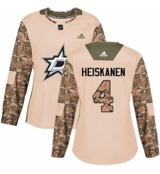 Women's Adidas Dallas Stars #4 Miro Heiskanen Authentic Camo Veterans Day Practice NHL Jersey