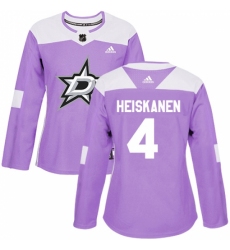 Women's Adidas Dallas Stars #4 Miro Heiskanen Authentic Purple Fights Cancer Practice NHL Jersey