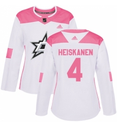Women's Adidas Dallas Stars #4 Miro Heiskanen Authentic White/Pink Fashion NHL Jersey