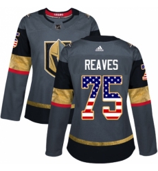 Women's Adidas Vegas Golden Knights #75 Ryan Reaves Authentic Gray USA Flag Fashion NHL Jersey