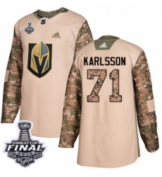 Men's Adidas Vegas Golden Knights #71 William Karlsson Authentic Camo Veterans Day Practice 2018 Stanley Cup Final NHL Jersey