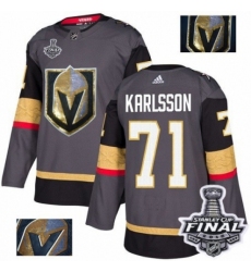 Men's Adidas Vegas Golden Knights #71 William Karlsson Authentic Gray Fashion Gold 2018 Stanley Cup Final NHL Jersey