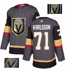 Men's Adidas Vegas Golden Knights #71 William Karlsson Authentic Gray Fashion Gold NHL Jersey
