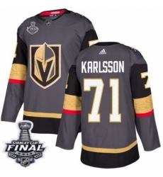 Men's Adidas Vegas Golden Knights #71 William Karlsson Authentic Gray Home 2018 Stanley Cup Final NHL Jersey