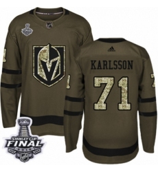 Men's Adidas Vegas Golden Knights #71 William Karlsson Authentic Green Salute to Service 2018 Stanley Cup Final NHL Jersey