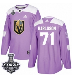 Men's Adidas Vegas Golden Knights #71 William Karlsson Authentic Purple Fights Cancer Practice 2018 Stanley Cup Final NHL Jersey