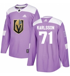 Men's Adidas Vegas Golden Knights #71 William Karlsson Authentic Purple Fights Cancer Practice NHL Jersey