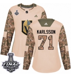 Women's Adidas Vegas Golden Knights #71 William Karlsson Authentic Camo Veterans Day Practice 2018 Stanley Cup Final NHL Jersey