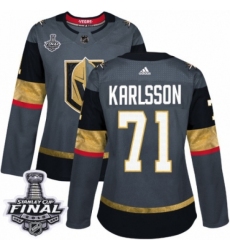 Women's Adidas Vegas Golden Knights #71 William Karlsson Authentic Gray Home 2018 Stanley Cup Final NHL Jersey