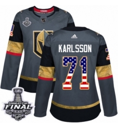 Women's Adidas Vegas Golden Knights #71 William Karlsson Authentic Gray USA Flag Fashion 2018 Stanley Cup Final NHL Jersey