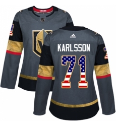 Women's Adidas Vegas Golden Knights #71 William Karlsson Authentic Gray USA Flag Fashion NHL Jersey