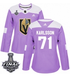 Women's Adidas Vegas Golden Knights #71 William Karlsson Authentic Purple Fights Cancer Practice 2018 Stanley Cup Final NHL Jersey