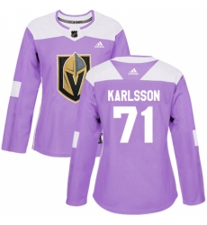 Women's Adidas Vegas Golden Knights #71 William Karlsson Authentic Purple Fights Cancer Practice NHL Jersey