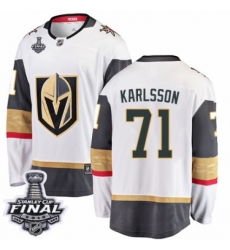 Youth Vegas Golden Knights #71 William Karlsson Authentic White Away Fanatics Branded Breakaway 2018 Stanley Cup Final NHL Jersey