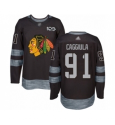 Men's Chicago Blackhawks #91 Drake Caggiula Authentic Black 1917-2017 100th Anniversary Hockey Jersey