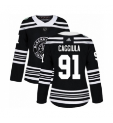 Women's Chicago Blackhawks #91 Drake Caggiula Authentic Black 2019 Winter Classic Hockey Jersey