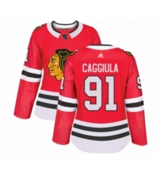 Women's Chicago Blackhawks #91 Drake Caggiula Authentic Red Home Hockey Jersey