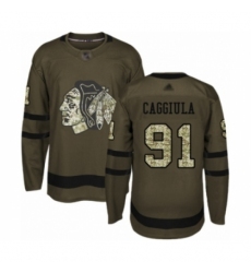 Youth Chicago Blackhawks #91 Drake Caggiula Authentic Green Salute to Service Hockey Jersey