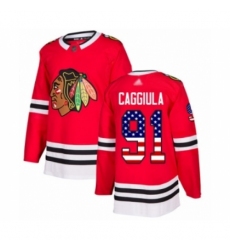 Youth Chicago Blackhawks #91 Drake Caggiula Authentic Red USA Flag Fashion Hockey Jersey