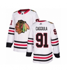 Youth Chicago Blackhawks #91 Drake Caggiula Authentic White Away Hockey Jersey