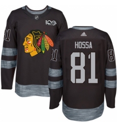 Men's Adidas Chicago Blackhawks #81 Marian Hossa Authentic Black 1917-2017 100th Anniversary NHL Jersey