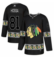 Men's Adidas Chicago Blackhawks #81 Marian Hossa Authentic Black Team Logo Fashion NHL Jersey