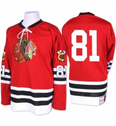 Men's Mitchell and Ness Chicago Blackhawks #81 Marian Hossa Authentic Red 1960-61 Throwback NHL Jersey