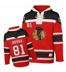 Men's Old Time Hockey Chicago Blackhawks #81 Marian Hossa Premier Red Sawyer Hooded Sweatshirt NHL Jersey
