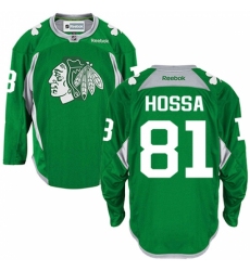 Men's Reebok Chicago Blackhawks #81 Marian Hossa Authentic Green Practice NHL Jersey