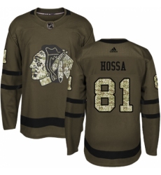 Men's Reebok Chicago Blackhawks #81 Marian Hossa Authentic Green Salute to Service NHL Jersey