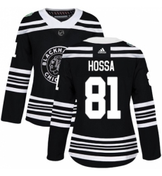 Women's Adidas Chicago Blackhawks #81 Marian Hossa Authentic Black 2019 Winter Classic NHL Jersey