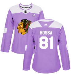 Women's Adidas Chicago Blackhawks #81 Marian Hossa Authentic Purple Fights Cancer Practice NHL Jersey