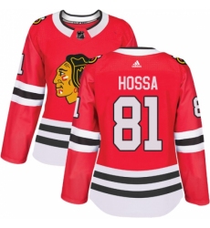 Women's Adidas Chicago Blackhawks #81 Marian Hossa Authentic Red Home NHL Jersey