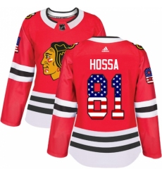 Women's Adidas Chicago Blackhawks #81 Marian Hossa Authentic Red USA Flag Fashion NHL Jersey