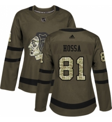 Women's Reebok Chicago Blackhawks #81 Marian Hossa Authentic Green Salute to Service NHL Jersey