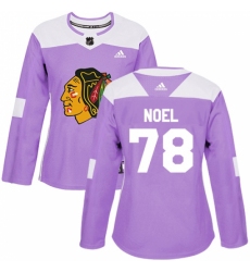 Women's Adidas Chicago Blackhawks #78 Nathan Noel Authentic Purple Fights Cancer Practice NHL Jersey