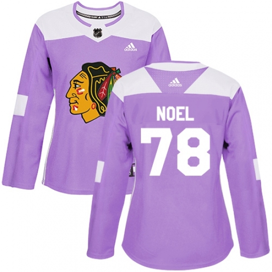 Women's Adidas Chicago Blackhawks #78 Nathan Noel Authentic Purple Fights Cancer Practice NHL Jersey Women's Adidas Chicago Blackhawks #78 Nathan Noel Authentic Purple Fights Cancer Practice NHL Jersey
