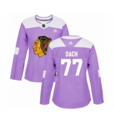 Women's Chicago Blackhawks #77 Kirby Dach Authentic Purple Fights Cancer Practice Hockey Jersey