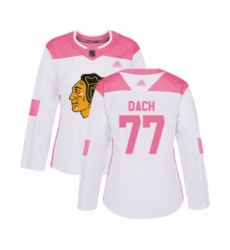 Women's Chicago Blackhawks #77 Kirby Dach Authentic White Pink Fashion Hockey Jersey