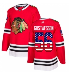 Men's Adidas Chicago Blackhawks #56 Erik Gustafsson Authentic Red USA Flag Fashion NHL Jersey