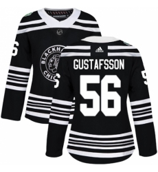 Women's Adidas Chicago Blackhawks #56 Erik Gustafsson Authentic Black 2019 Winter Classic NHL Jersey