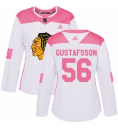 Women's Adidas Chicago Blackhawks #56 Erik Gustafsson Authentic White/Pink Fashion NHL Jersey