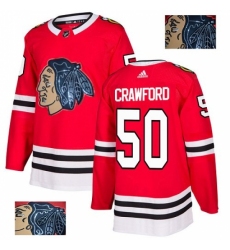 Men's Adidas Chicago Blackhawks #50 Corey Crawford Authentic Red Fashion Gold NHL Jersey