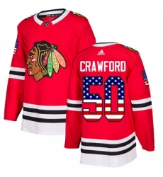 Men's Adidas Chicago Blackhawks #50 Corey Crawford Authentic Red USA Flag Fashion NHL Jersey