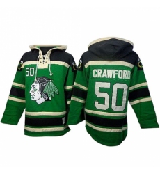 Men's Old Time Hockey Chicago Blackhawks #50 Corey Crawford Premier Green St. Patrick's Day McNary Lace Hoodie NHL Jersey
