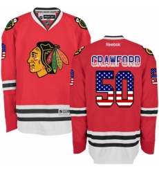 Men's Reebok Chicago Blackhawks #50 Corey Crawford Authentic Red USA Flag Fashion NHL Jersey