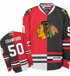 Men's Reebok Chicago Blackhawks #50 Corey Crawford Authentic Red/Black Split Fashion NHL Jersey