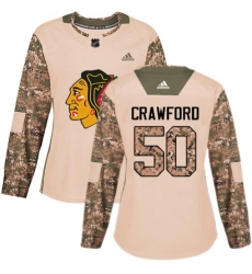 Women's Adidas Chicago Blackhawks #50 Corey Crawford Authentic Camo Veterans Day Practice NHL Jersey