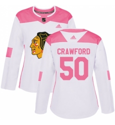 Women's Adidas Chicago Blackhawks #50 Corey Crawford Authentic White/Pink Fashion NHL Jersey